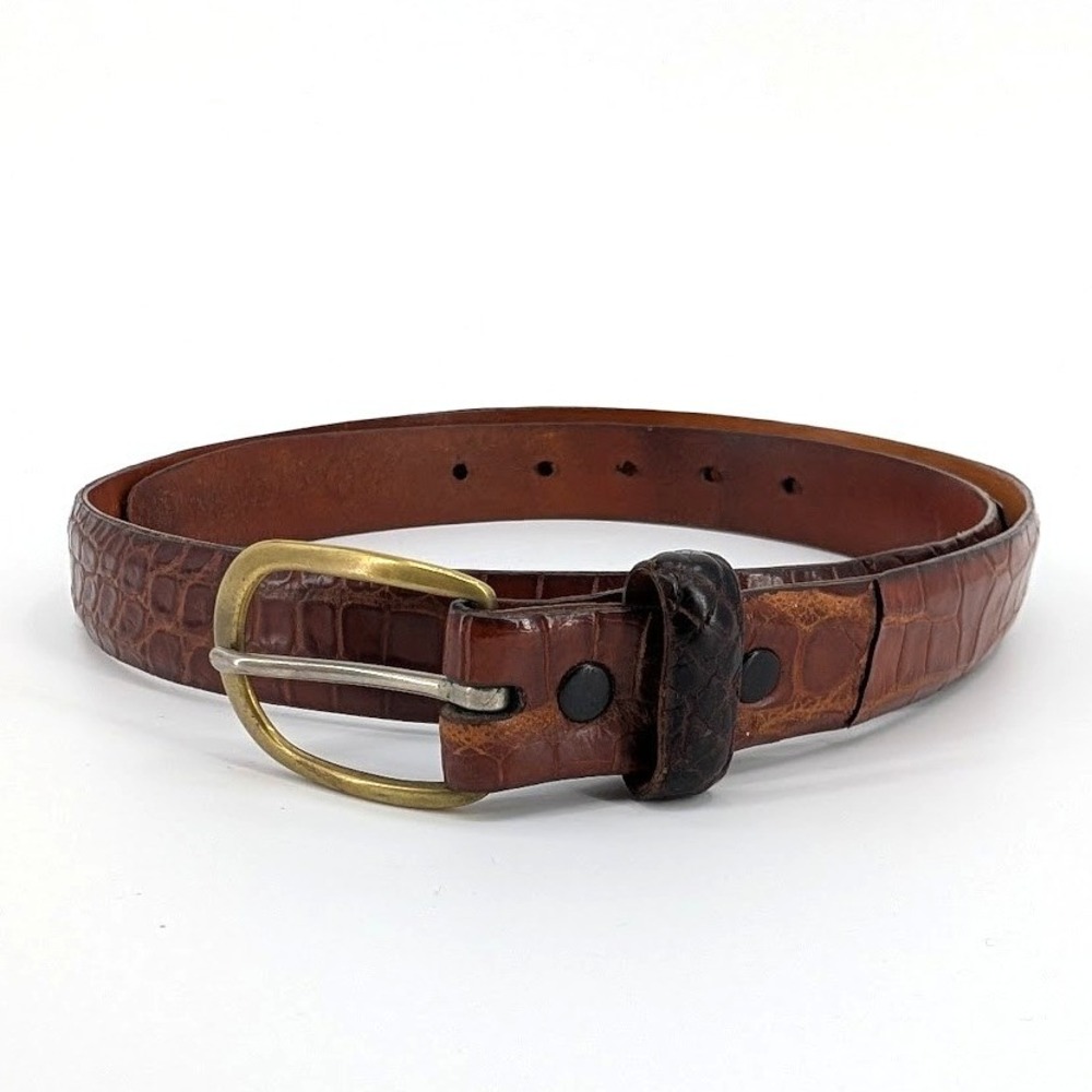 Martin Dingman American Alligator Leather Belt Brown Brass Buckle Handmade USA